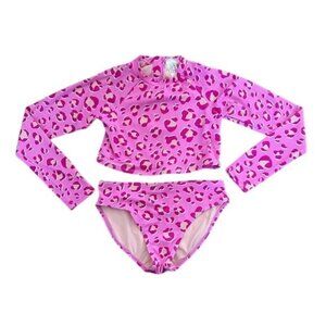 Cat & Jack Sz 14/16 Leopard Cropped Long Sleeve 2 Piece Swimsuit
